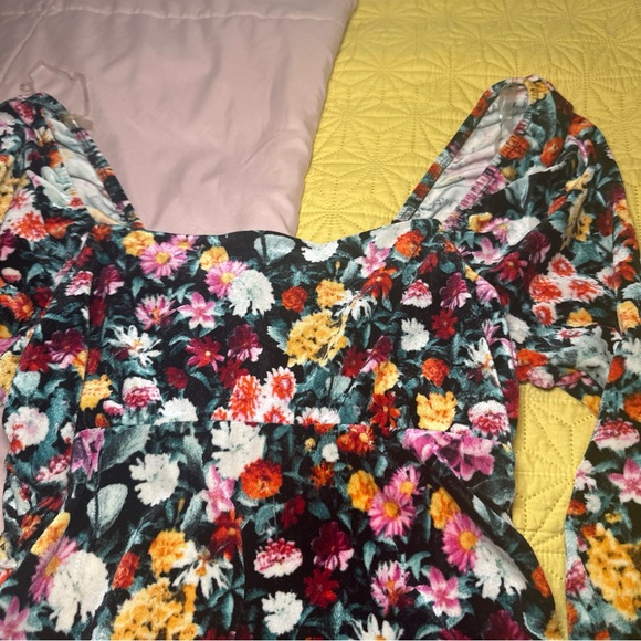 Wild Fable Women's Size M Long Sleeve Floral Velvet Ruched Bodycon Mini Dress - Picture 5 of 7